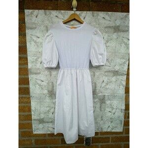 Madness the brand white midi dress puff sleeves heart patch XS